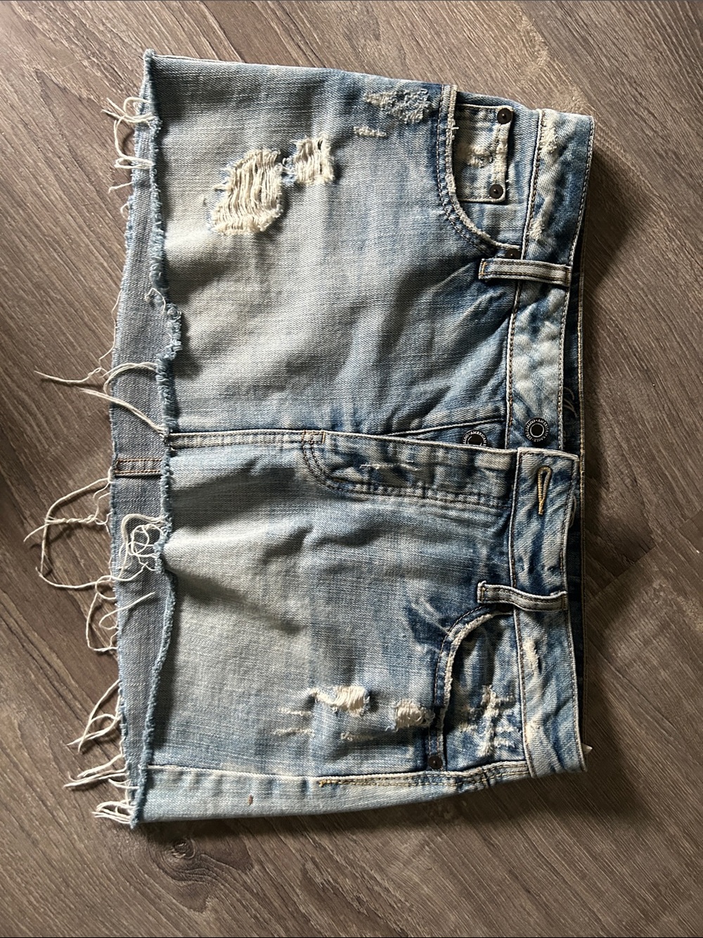 Distressed AEO Button-Fly Denim Skirt